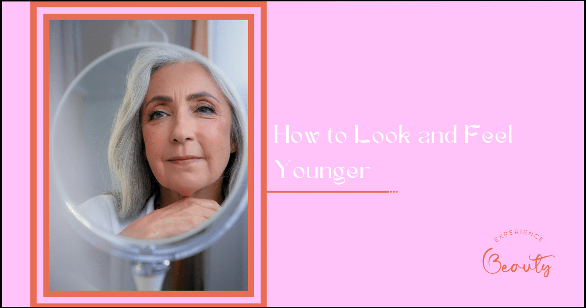 How to Look and Feel Younger Banner Image - Mirror reflection female wrinkled face 50s middle-aged Caucasian woman senior lady looking self