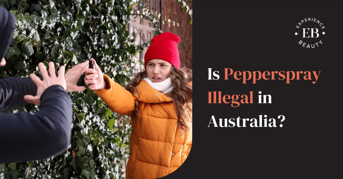 Is Pepperspray Illegal in Australia Banner Imaeg - frightened woman pointing pepper spray at thief in underpass