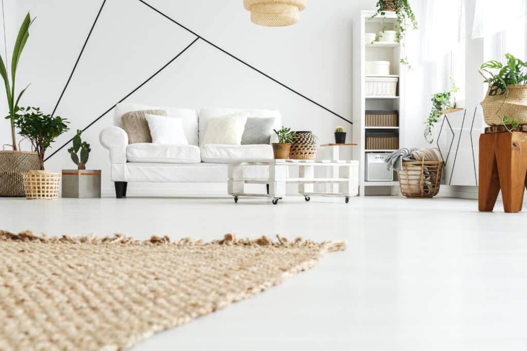 Decorative carpet in the bright white living room