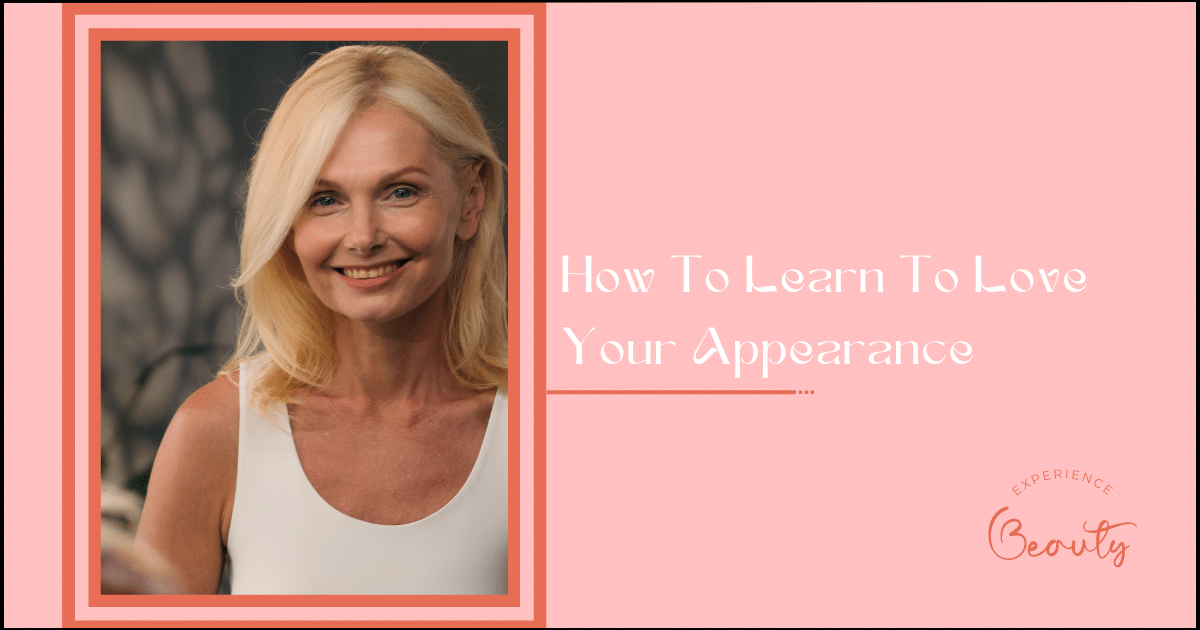 How To Learn To Love Your Appearance Banner Image - Beautiful mature Caucasian old woman smile look blurry mirror reflection in bathroom healthy skin